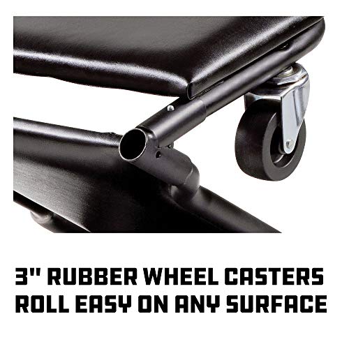 Powerbuilt 42-Inch Triplex Folding Creeper, Rolling Seat, and Brake Stool, All-in-One Adjustable Roller Garage Chair, Lay Down or Sit, Black 620469 - style: 3-in-1