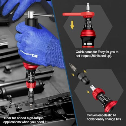 VANPO Torque Screwdriver Set 10-60 in-lb, 99-Piece Torque Driver Kit | with T-Bar & 1/4" Quick-Change Adapter, Adjustable for Scope Mounting, Bicycle & Electronics Maintenance - size: 10-60 in.lb