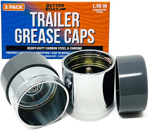Trailer Hub Grease Cap 1.98 Inch, Spring-Loaded Bearing Protectors for Boat and Utility Trailers, Carbon Steel and Chrome, Zerk Fitting, 2 Pack - Better Boat