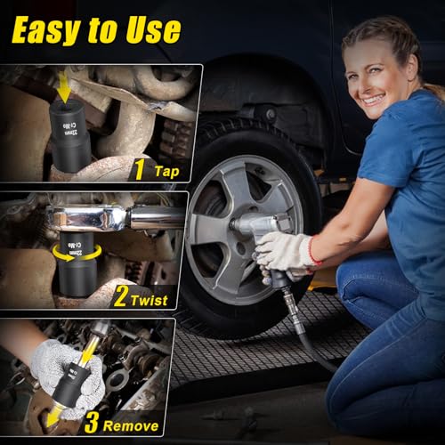 Topec 19mm Lug Nut Remover, Wheel Lock Removal Kit for Stripped Bolt & Rounded Nut, 1/2" Drive - style: 19MM