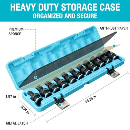 DURATECH 3/8" Drive Impact Swivel Socket Set, 11-Piece Shallow Wobble Socket Set, Metric, Cr-Mo Steel, 6 Points, Organized in Sturdy Storage Case(8-19mm) - style: 11 PCS Metric 3/8" Dr.