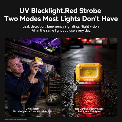 2 Pack LED Work Light, 1500LM COB Rechargeable Magnetic Flashlight | 4000mAh Battery, 15 Modes, UV Light, 360° Rotating Base, Hook & Tripod Mount