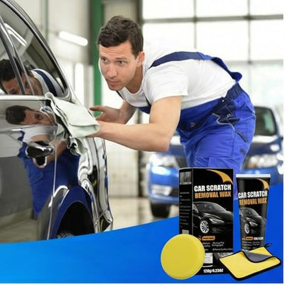 Car Scratch Remover Wax & Repair Paste - Erases Scuffs in 3 Seconds - Complete Kit with Sponge and Microfiber Cloth for Door Handle Scratches & Swirls - 120ml