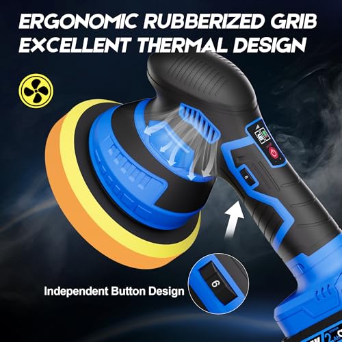 Cordless Car Buffer Polisher, 2x2Ah 21V Batteries 6'' Car buffer Waxer Kit, 6 Variable Speed 5500RPM Orbital Polisher, 5 Kinds Pads Polisher for Car Detailing, Boat Sanding, Scratch Removing