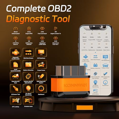 KONNWEI OBD2 Bluetooth Scanner Engine Code Reader w/Power ON/Off Button | Wireless Car Scanner w/Battery voltage Test Live Data Stream Freeze Frame I/M Readiness for iOS & Android