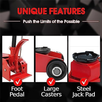 Big RED 10 Ton (20000 lbs) Heavy Duty Long Frame Service/Floor Jack，Lift Range 5.94in-22in Hydraulic Car Jack with Foot Pedal for Truck, and Lowered Cars, Red - size: 10 Ton (20,000 lb)