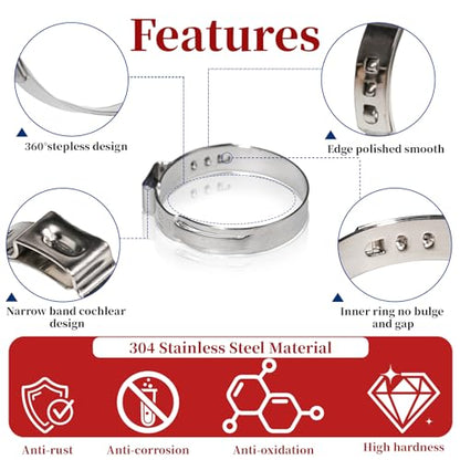 192 Pcs 12 Sizes Single Ear Hose Clamps, 5.3-33.1mm 304 Stainless Steel Ear Clamp Kit with Ear Clamp Pliers, Heavy Duty Hose Clamps Assortment for Radiator Plumbing Automotive