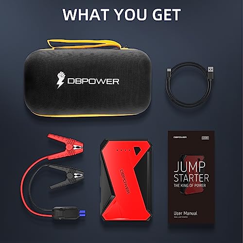 DBPOWER 1000A Portable Car Jump Starter (UP to 7.0L Gas, 5.5L Diesel Engine), 12V Lithium-Ion Auto Battery Booster, Power Pack with LCD Screen Clamp Cables,USB Quick Charge, LED Flashlight