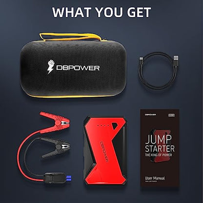 DBPOWER 1000A Portable Car Jump Starter (UP to 7.0L Gas, 5.5L Diesel Engine), 12V Lithium-Ion Auto Battery Booster, Power Pack with LCD Screen Clamp Cables,USB Quick Charge, LED Flashlight