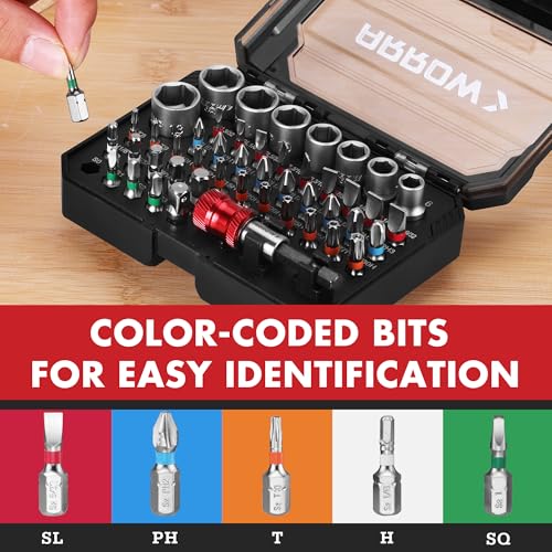 ARROW 48-Piece 1/4" Screwdriver Bit & Socket Set, S2 Steel Drill Bits | Color-Coded Bits with Magnetic Bit Holder, 6–13mm CRV Sockets, Compatible with Power Drill, Screwdriver & Mini Ratchet Wrench - style: 48 PCS Screwdriver Bit & Socket Set