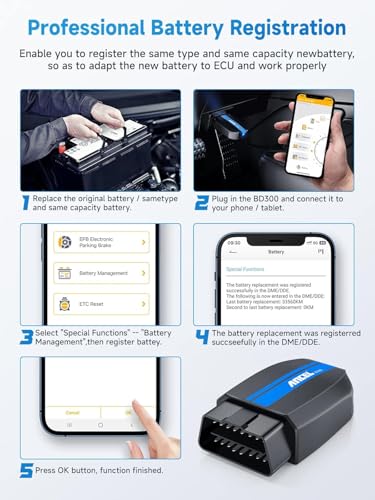 ANCEL BD300 Bluetooth OBD2 Scanner, Full System Code Reader and Diagnostic Tool for BMW with Battery Registration Service Reset EPB CBS ETC ABS Airbag & Powerful OBD2 Functions - color: BD300 Bluetooth