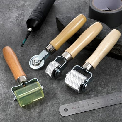 Sound Deadening Roller, 4 PCS Car Sound Deadener Rollers Tool Tire Patch Roller Sounds Deadener Application Rolling Wheel Wood Handle Seam Rollers for Automotive Auto Noise Accessories