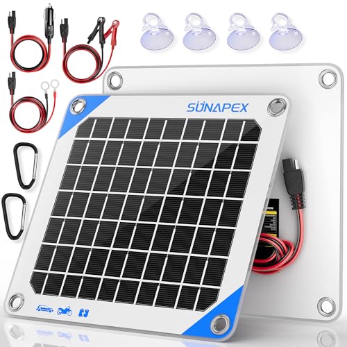 SUNAPEX 12V 5 Watt Solar Trickle Charger Maintainer with Controller for Car | Waterproof Flexible Solar Panel Kit | Prevents Overcharging with Smart Controller | Fits 12V Batteries for Boats, RVs & More - color: White, size: 5W Smart