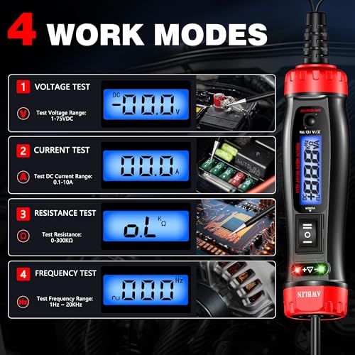 AWBLIN Power Circuit Probe Tester, 5-60V DC Digital Automotive Test Light with Voltmeter, Auto Voltage Current Relay Resistance Short Detection, Trailer Fuse Tester, Car Electrical Diagnostic Tool