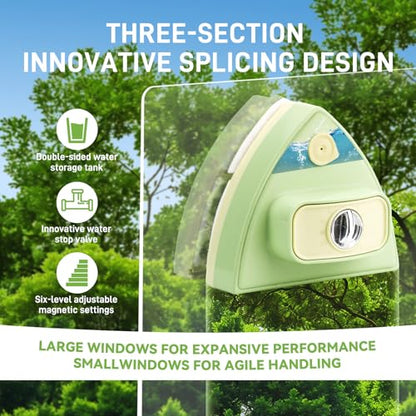 Double-Sided Magnetic Window Cleaner, Green | Adjustable Magnetic Double Window Wiper, Fits 3-30mm Glass Thickness, 2.5m Safety Rope for High-Rise & Auto Glass - color: Green