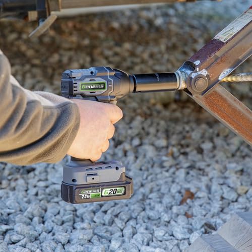 Genesis 20V Brushless Impact Wrench 1/2" 3 Speed with Battery, Charger, 400 ft lbs, 540 N.M Max Torque (GLIW2012BH)