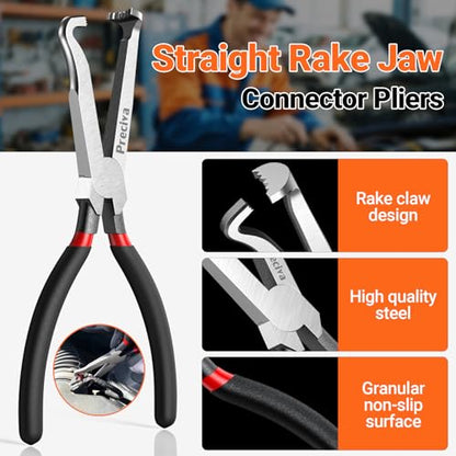 Preciva 5 Pcs Automotive Electrical Connector Disconnect Tool Kit,Wire Harness Release Pliers, Depin Tool & Hose Clamp Pliers Electric Plug Pliers for Cars, Automotive Wire Locking Push Tab - color: Black+red