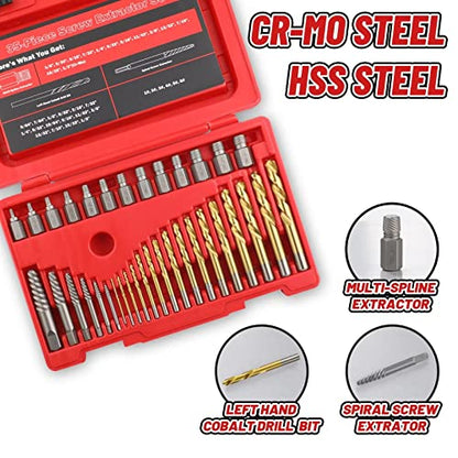 39 Pcs Screw Extractor Set Left Hand Drill Bit Set Easy Out | 6542/4341 HSS Multi-Spline Stripped Screw Extractor Set for Removing Damaged Broken Rusted Nuts, Bolts - size: 39Pcs