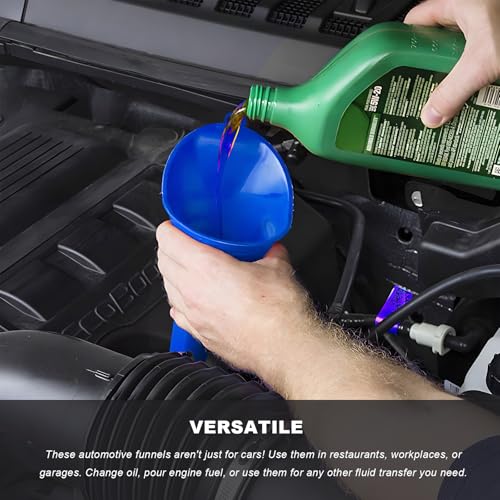 Sun Walker 2PCS Oil Funnel, Multi-Purpose Plastic Engine Oil Funnels with Long Neck, Automotive Spill Saver Funnel for Filling Fuel Diesel Lubricant Coolant & Other Liquids (Blue) - color: Blue