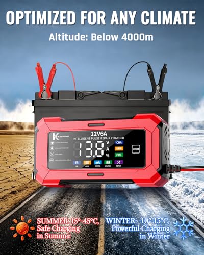 Car Battery Charger and Automatic Trickle Charger, Battery Maintainer with Intelligent Pulse Repair, Digital Display, Trickle Charger for Car Battery 12V 6A for AGM, LiFePO4, Motorcycle Batteries