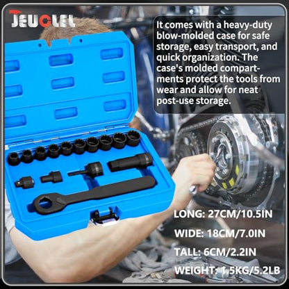15PCS Metric Pass Through Socket Set, 3/8"Drive Go-Thru Ratchet Kit | Metric, Deep Socket Wrench Adaptor, Reversing Ratchet, Extension Bar, Cr-V Steel, Low Profile, Long Bolts, Tight Spaces - size: 15Pcs Metric