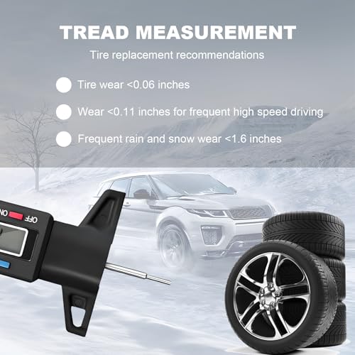 Digital Tire Tread Depth Gauge, 1 Inch/25.4 mm Metal Tread Depth Measurement with LCD Display, Accurate Zeroable Tire Depth Measuring Tool for Cars Trucks Vans SUVs (Black) - color: Black