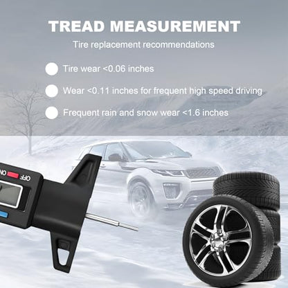 Digital Tire Tread Depth Gauge, 1 Inch/25.4 mm Metal Tread Depth Measurement with LCD Display, Accurate Zeroable Tire Depth Measuring Tool for Cars Trucks Vans SUVs (Black) - color: Black