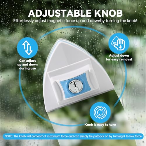 Double-Sided Magnetic Window Cleaner, Blue | Adjustable Magnetic Equipment, Fits 3-30mm Glass Thickness, 2.5m Safety Rope, High-Rise & Auto Glass, Safe Anti-Pinch Wiper - color: Blue
