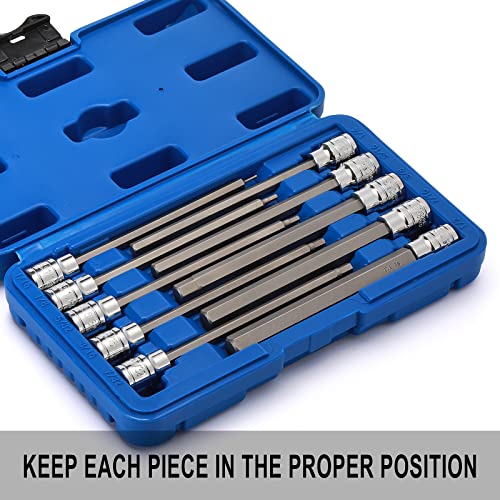 EMENTOL 10PCS 3/8" Drive Long Hex Bit Socket Set, CR-V, S2 Steel, SAE, Length 5.9-Inch, Extra Long Allen Hex Bit Socket Set, 1/16 Inch - 1/2 Inch - size: 10 PCS (1/16 Inch - 1/2 Inch, 1.6mm - 12.7mm)