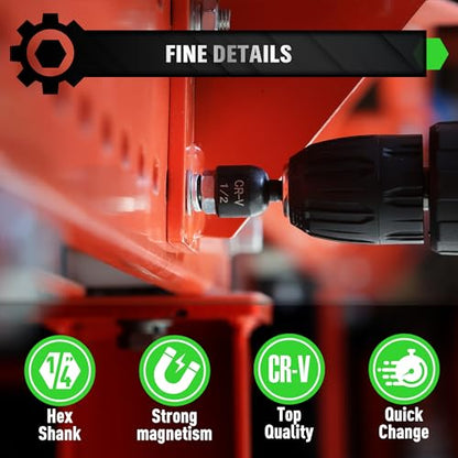 20-Piece Magnetic Nut Driver Set, Metric & SAE 1/4" Hex Shank, Drill Socket Set, Impact Driver Bit Set, Magnetic Bit Holder with Aluminum Alloy Snap Clip, Quick Change Tool - style: 20PCS 48mm