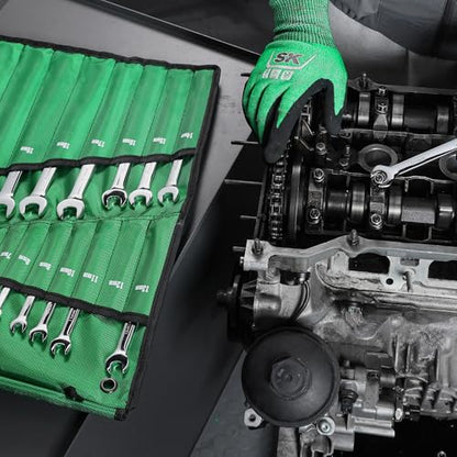 SK Combination Wrench Set, Metric 6 to 32mm, 22-Piece, SuperKrome Finish, Premium CR-V Construction, with Rolling Pouch - size: Metric 6 to 32mm
