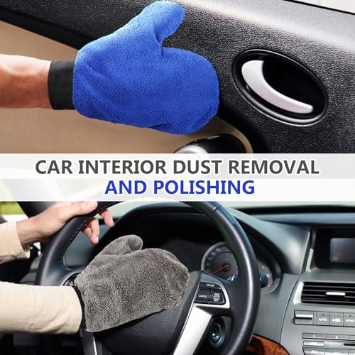 Teenyyou 6 Pcs Microfiber Dusting Mitt Car Wash Mitts Cleaning Glove with Thumb Reusable Terry Dusting Gloves with Elastic Wrist Cuff for Car Wheel Plants House Kitchen(Blue, Grey,8.85 x 7.08 Inch) - color: Blue, Grey, size: 8.85 x 7.08 Inch