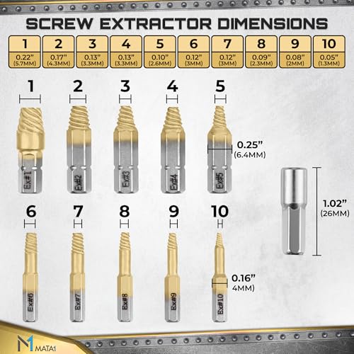 Titanium Screw Extractor Set for Stripped, Broken, Damaged Screws - 22 pc, Silver & Gold - Remover Kit with Drill Bits, Extractors, Bit Extension & Socket Adapter - color: Gold & Silver