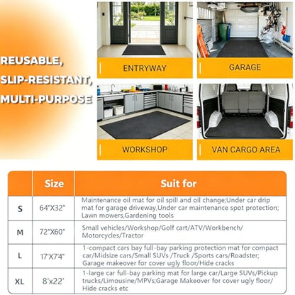 Oil Spill Mat for Driveway Garage, 72x60 Oil Drip Rubber Mat Under Car | Heavy Duty, Absorbent, Waterproof, Leak Resistant, Protect Garage Floor, for Auto Tractor Mower Repairs Oil Change, Black - size: 72" x 60"-Nonslip Black Orange