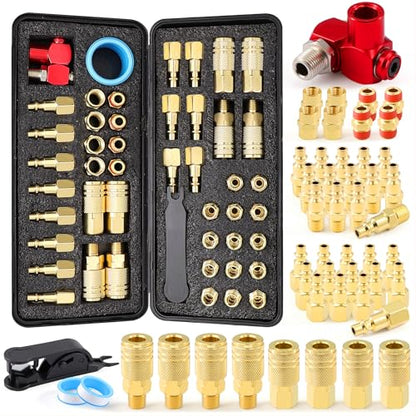 48Pcs 1/4" Quick Connect Air Hose Fittings, 1/4" NPT Air Compressor Fittings Kit with Swivel, Brass-Plated Pneumatic Tool Couplers and Plugs Set for Pneumatic Tools - size: 48 Pieces