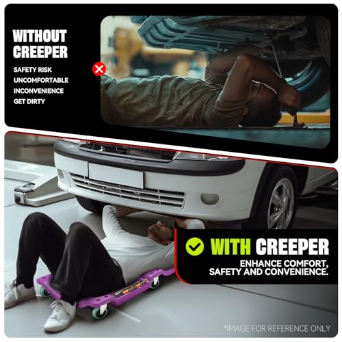 Auto Dynasty 40 Inches Mechanic Creeper, Automotive Garage Repair Low Profile Under Car Rolling Creeper with Padded Headrest, Plastic, Purple - color: Purple, size: 40" L