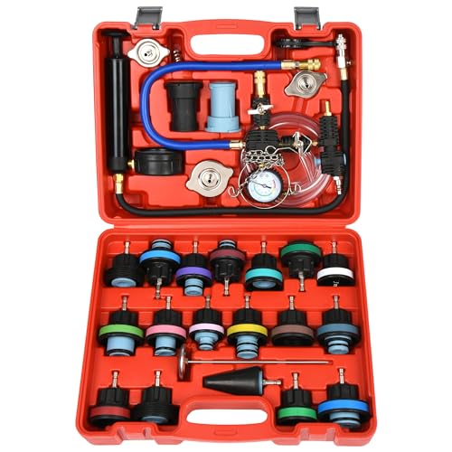 28PCS Universal Automotive Water Tank Leak Test Detector Pneumatic Vacuum Coolant Change Set，Radiator Coolant Pressure Tester Vacuum Refill Tool Kit (Red 2) - color: Red 2