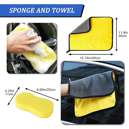 Car Wash Foam Gun Sprayer,Foam Connon for Garden Hose,Cleaning Kit | Car Washing Kit with Washing Sponge & Absorbent Towel, Hose Nozzle for Garden Cleaning, Pet Showering - color: Yellow