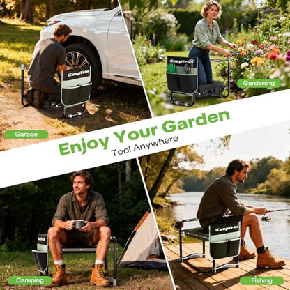 Garden Kneeler and Seat, Foldable Ergonomic Kneeling Bench with Tool Pouch 400 Lbs (Black)