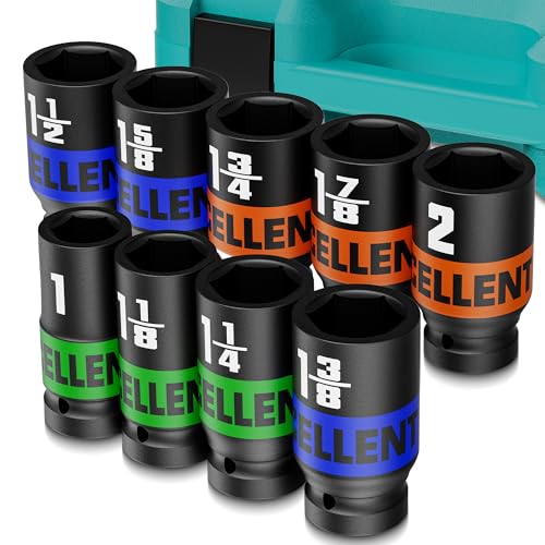 9 Pieces 1-Inch Drive Impact Socket Set, 1" to 2" Jumbo Socket, 6 Point SAE Sockets for Automotive Repair, Equipment Maintenance - size: 1 Inch SAE Axle