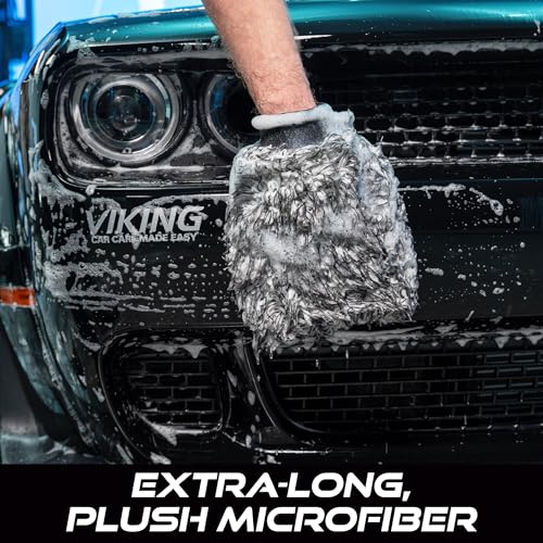 VIKING Car Wash Mitt, Premium Microfiber for Car Cleaning, Black and White, 10 inch x 8 inch, 2 Pack
