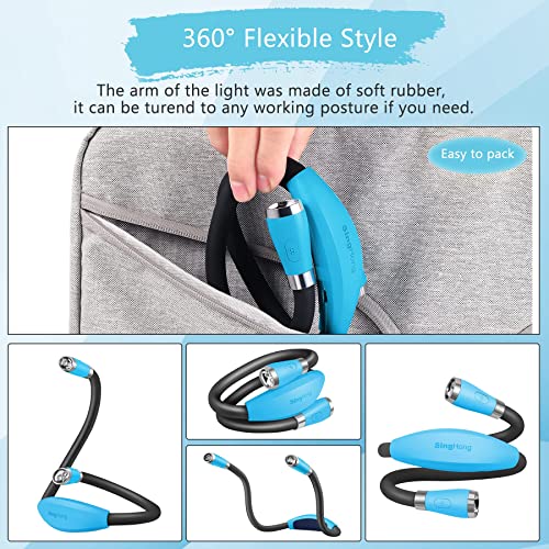 USB Rechargeable Neck Book Light for Reading in Bed, 4 LED Bulbs 4 Adjustable Brightness, Hands Free for Night Jogging or Mending Lamp (Blue) - color: Blue