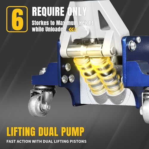 YELLOW JACKET 1.5 Ton Floor Jack Aluminum and Steel Lightweight Low Profile Car Jack 2 Ton Jack Stand with Double Locking and Large Foot Base