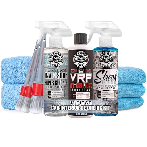 Chemical Guys Car Interior Detailing Kit - VRP Protectant, Nonsense Cleaner, Streak Free Glass Cleaner, 3 Detailing Brushes, 3 Towels, 2 Applicators, 11-Items - style: KIT