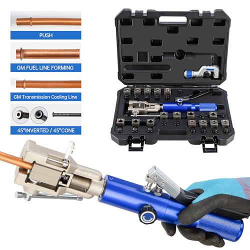 Hydraulic Flaring Tool Kit, Universal Brake Line Flaring Tool Set, 45° Single& Double Flaring Tools,for ISO Bubble Flare