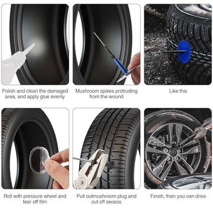 24 Pcs Tire Plug Patch Kit Automotive Tyre Repair Plug Patch Mushroom Nail 0.14' x 1.42', 0.22' x 1.82', 0.3' x 2.37' Wrapped Stems (8pcs Each) for Car Motorcycle Truck Bus, Agricultural Tyres