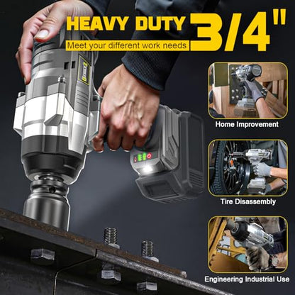 DIYtoolifz 3/4" Cordless Impact Wrench Compatible with Dewalt 20V Battery: 1850FT-LBS(2500N.m) High Torque Impact Driver, Auto-Stop Reverse, 4-Speed Heavy Duty Impact for Car/Truck/Mower(Bare Tool) - size: 3/4 inch, style: Compatible with Dewalt 20V Batte