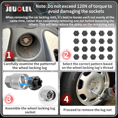 22PCS Wheel Locking Nut Key Kit Compatible with BMW Series | Wheel Lock Nut Socket Adapter Set, Anti-Theft Lug Removal Tool, Anti-Theft Screw Remover, Repair Tool, Tyre Fitting, garage - color: 22pc Socket Set