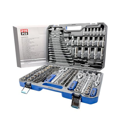 72-Tooth 216pcs Ratchet Socket Wrench Set,Wrench And Socket Set | Reversible Ratchet Wrench with Universal Joint And Extension Bars, Mechanics wrench Tool Set for Automotive