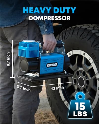 Kohree 12V Air Compressor, 7.06 CFM Fast Tire Inflator, Heavy Duty Tire Pump with Max 150 PSI for Offroad Truck, RV, 4x4 Vehicles | Tire Pump with Max 150 PSI for Offroad Truck, RV, 4x4 Vehicles - style: Basic-Single Cylinder